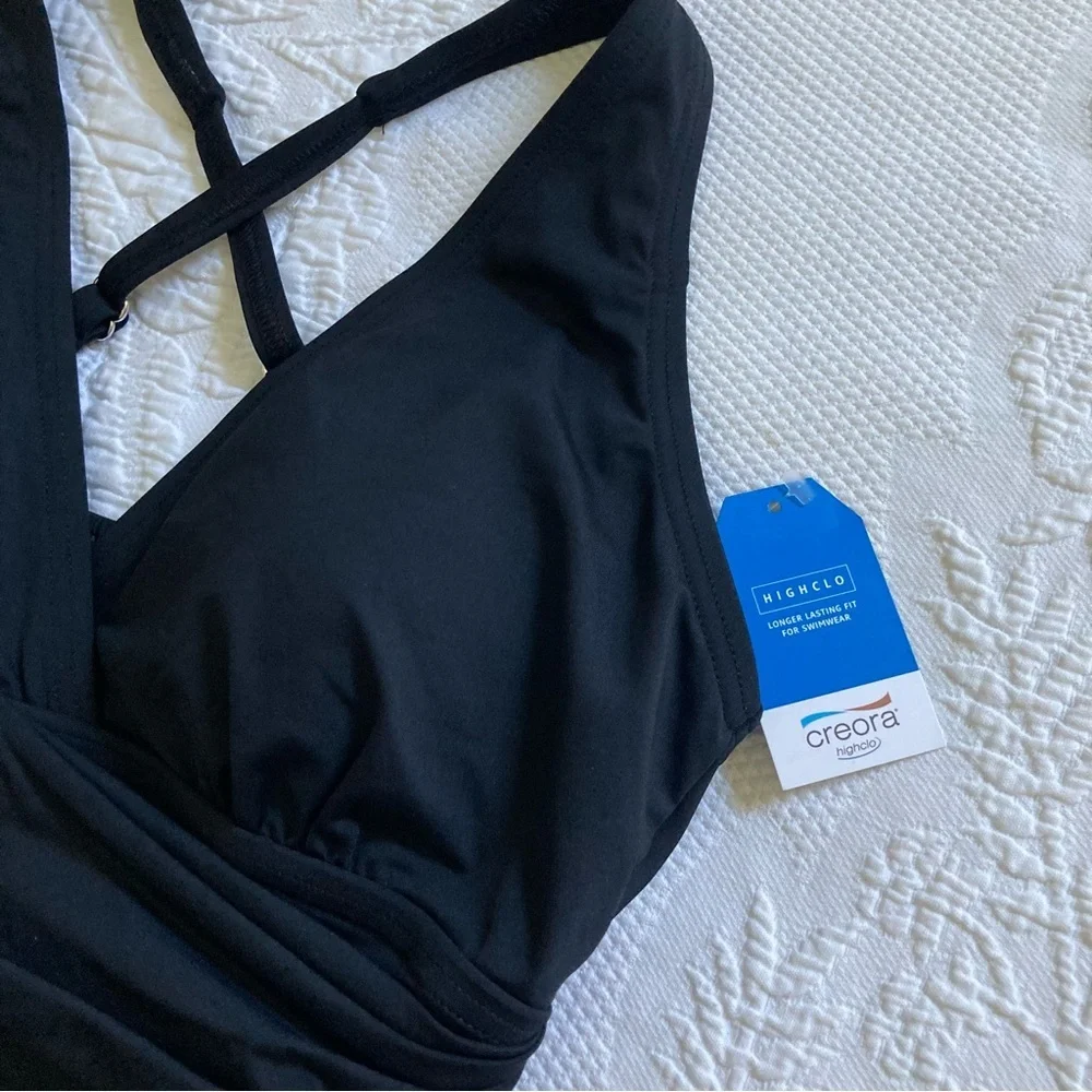 NWT Lands End swim tankini swimsuit top wire free black chlorine resistant S